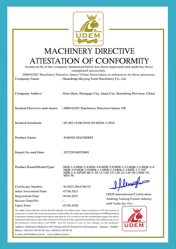 Certificación CE del equipo de panadería